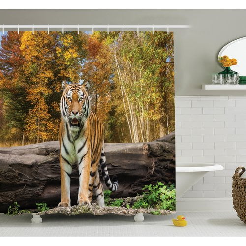 Ambesonne Animal Tiger in Forest Shower Curtain Set