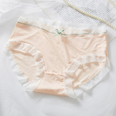 KIHOUT Panties Shorts for Women Clearance Sale Womens Shorts Yoga Shorts Deals Ice Silk Nude Cotton Crotch Cute Large Size Facial Mask Thin Summer Mid Waist Seamless Bow Lace Underpants