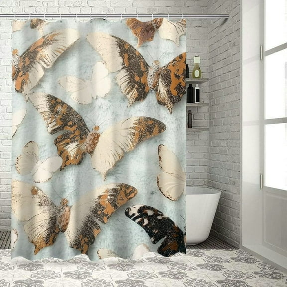 Patifu butterfly pattern intricate bathroom décor set with hooks, stylish graphic print shower curtain waterproof bathroom décor