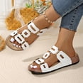 thumbnail image 3 of Slide Sandals Women Comfy Cork Footbed Orthopedic Slippers Fashion Cutout Splice Leather Slip on Flat Beach Shoes White Size 9, 3 of 7