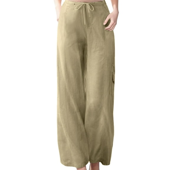 Sngxgn Women Pants High Waisted Pants Trousers Wide Leg Casual Pants Pockets(Khaki,S)