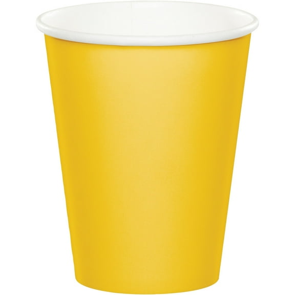 Party Central Hot and Cold Disposable Paper Drinking Party Tumbler Cups - 9oz. - School Bus Yellow -