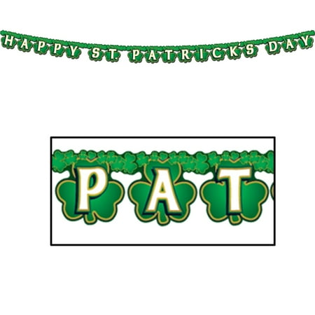 Beistle Club Pack of 12 "Happy St. Patrick's Day" Shamrock Streamer Banner Hanging Decorations 4.5"