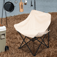 thumbnail image 3 of Magshion Portable Folding Camping Chair, 600D Oxford Foldable Lawn Chair Support 250lbs, Outdoor Moon Chair with Carry Bag & Side Pocket for Hiking Beach Fishing, Beige, 3 of 10
