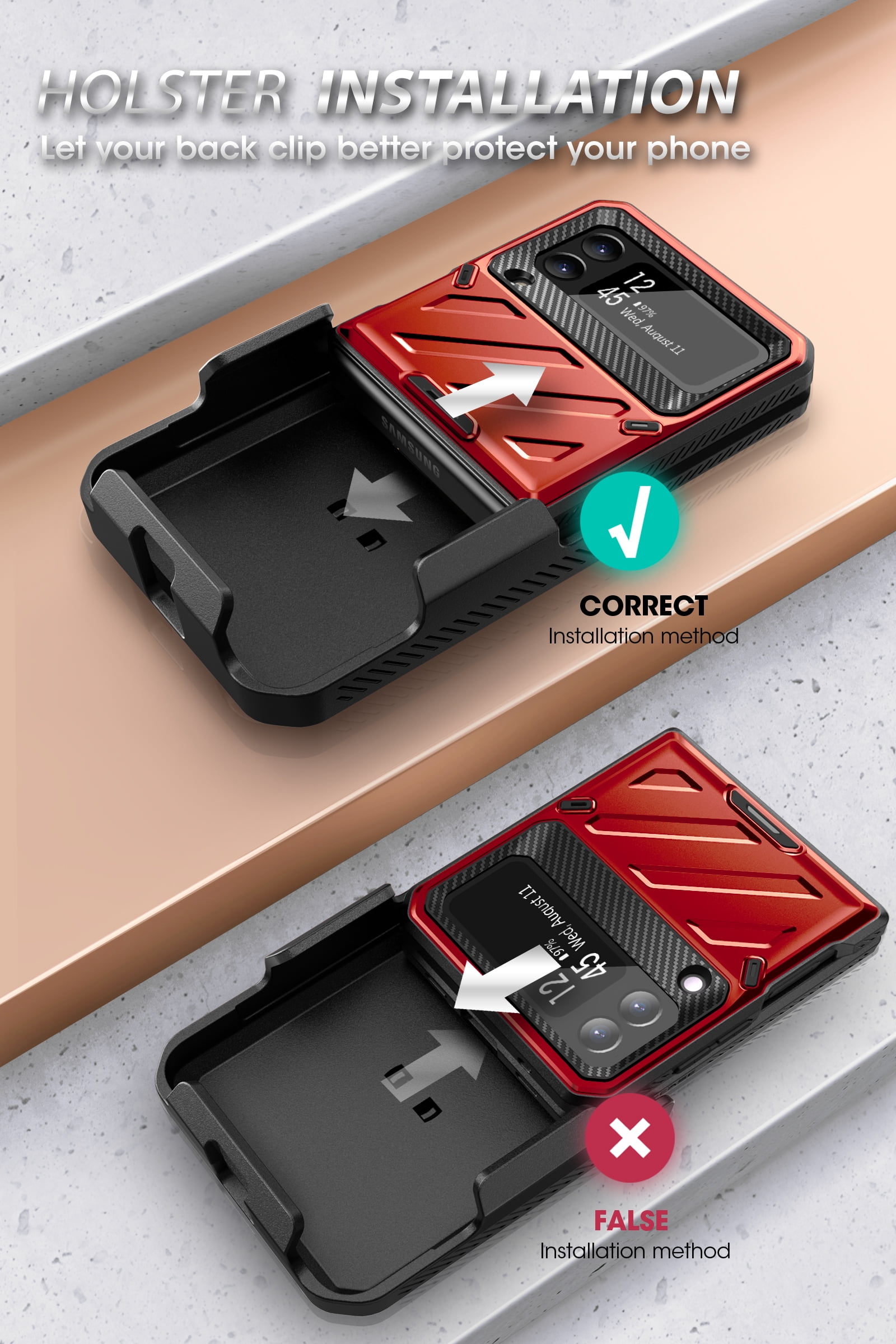 SUPCASE Unicorn Beetle Pro Series Case for Samsung Galaxy Z Flip 3 5G (2021), Full-Body Dual Layer Rugged Protective Case with Holster (Ruddy)