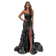 thumbnail image 1 of Vestido de fiesta Mollyevers, corsé, talla grande, sirena, satén negro, 1 of 7