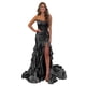 thumbnail image 1 of Vestido de fiesta Mollyevers de satén con forma de sirena negra con aberturas escalonadas, 1 of 7