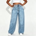 thumbnail image 4 of Ynynloco Women's High Waisted Wide Leg Straight Jeans Buttoned Loose Zimbaplatinum Denim Pants with Pocket, 4 of 4