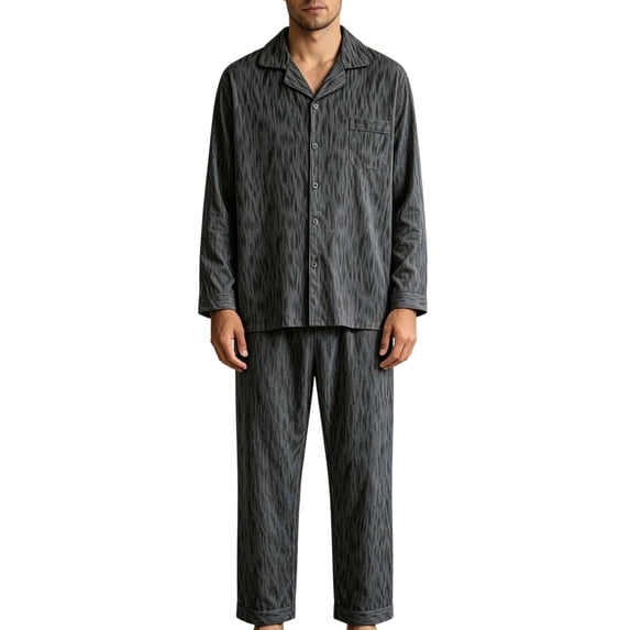 Xcmzpl Mens Cotton Pajama Set Soft Button Down Sleepwear Lounge Pjs Bottoms Long Sleeve Loungewear Comfy Lightweight Breathable Sleep Sets with Pockets M-4XL