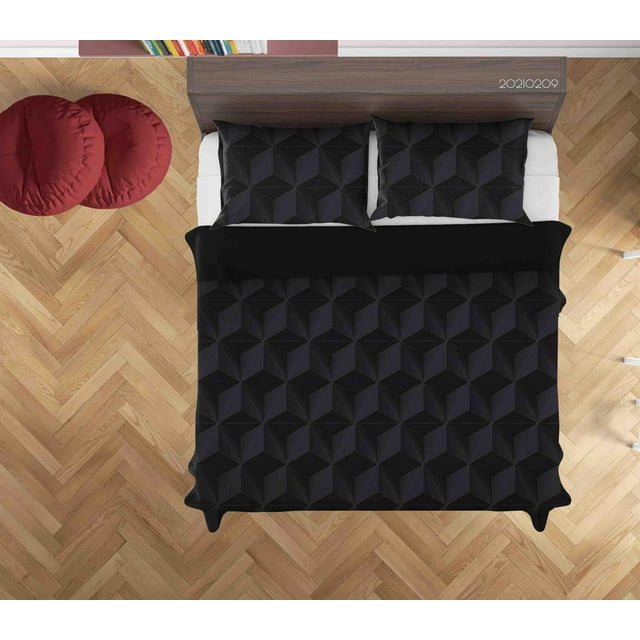 Ensemble de Housse de Couette Motif Géométrique Noir Abstrait 3D Ensemble de Literie Housse de Couette