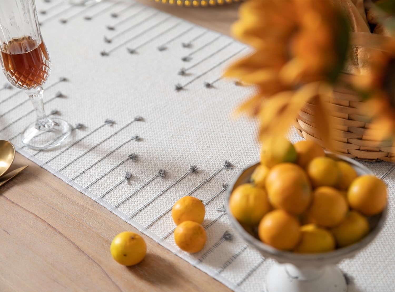 Boho Table Runner 13 x 90 Inch Long Natural Cotton Woven Runner with Tassels for Home Dining Table décor, for Modern Farmhouse Decor Coffee Table Runner, Taupe and Beige