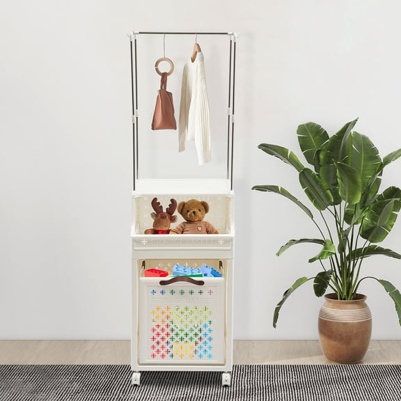 3 Tiers Laundry Basket with Wheels Rolling Folding Laundry Organizer Laundry Basket with Shelf for Homes