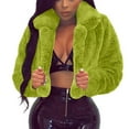thumbnail image 2 of LoyisViDion Coat Women Coat Fluffys Fleece Turn-Down Collar Faux Furs Top Short Loose Coat Green 8(L), 2 of 8