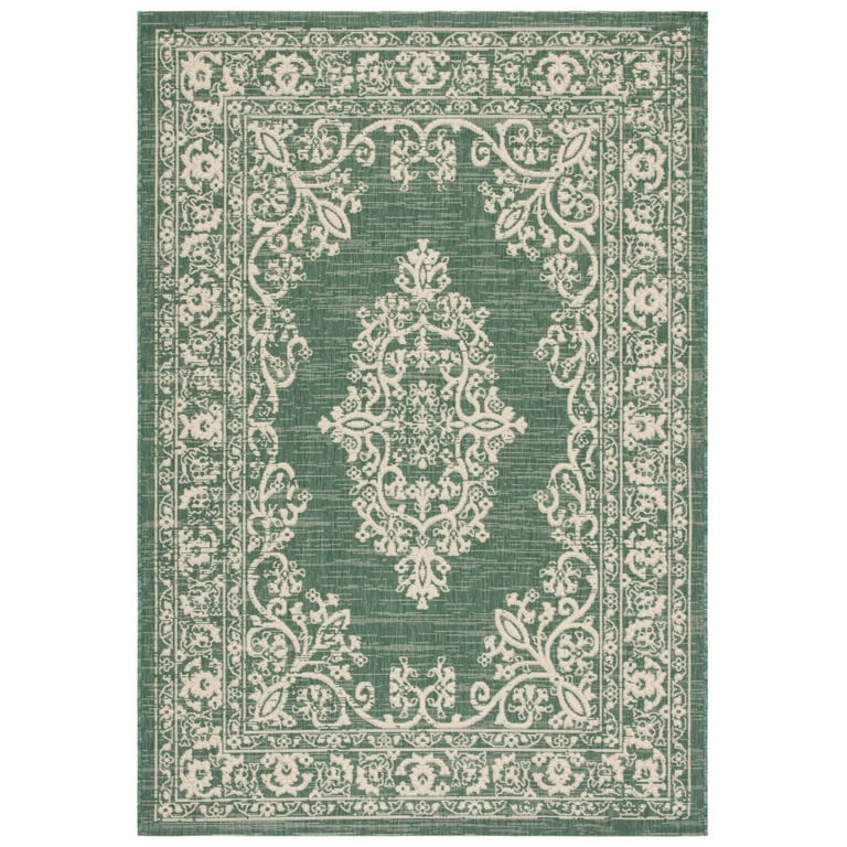 4' X 6' Green Damask Indoor Outdoor Area Rug 4' X 6' Green Damask Indoor Outdoor Area Rug