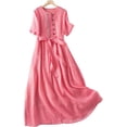 thumbnail image 2 of GaThRRgYP Maxi Summer Dress Floral Print,Women's Elastic Waist Loose and Comfortable Solid Color Doll Shirt Linen Dress Hot Pink M, 2 of 9
