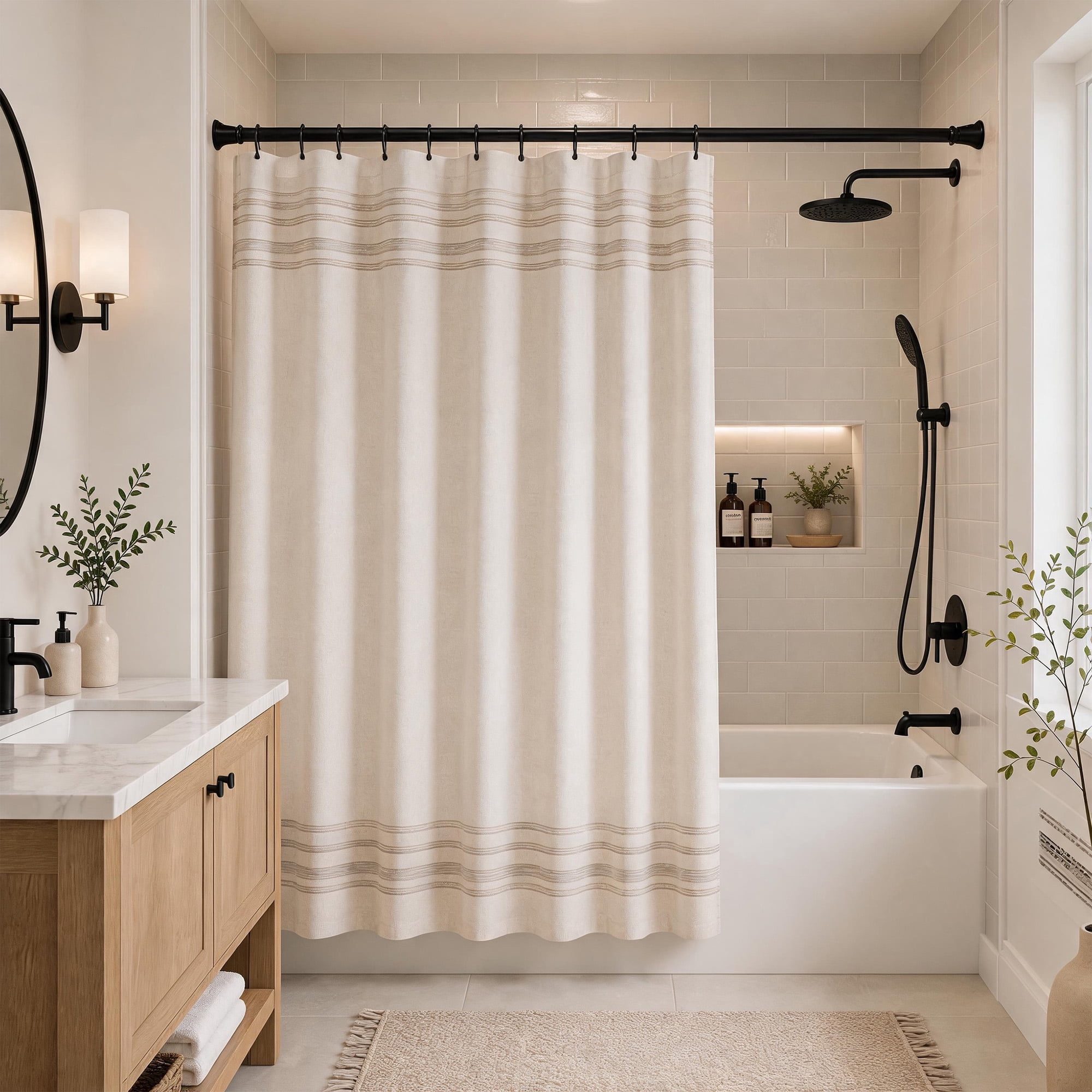 41-78 Inch Adjustable Shower Tension Curtain Rod, No Drill Spring Tension Rod, Non‑Slip Shower Curtain Pole, No‑Drill Hanging Rod for Bathroom Partition, Bedroom Window Curtains, Wardrobe Closet