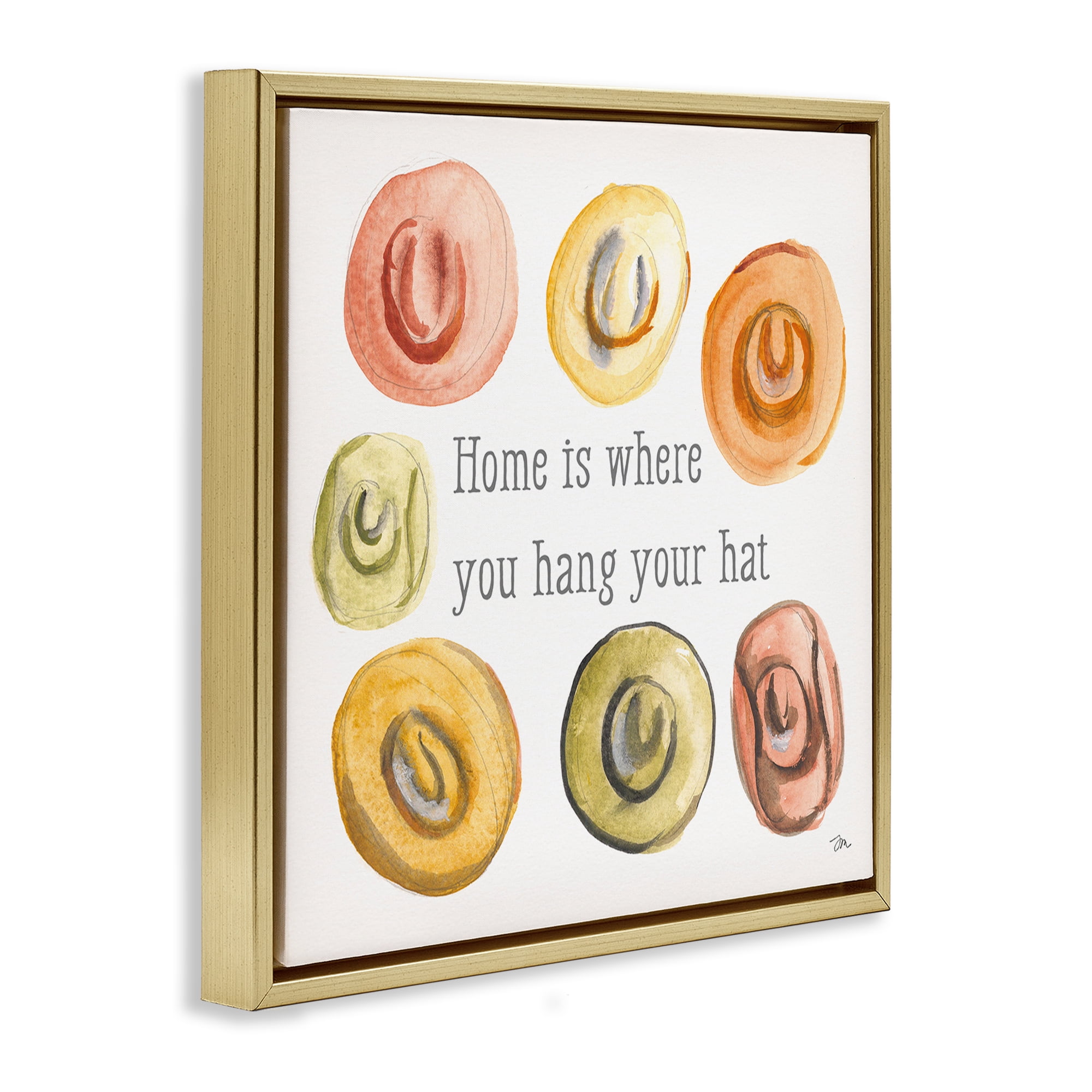 Stupell Industries Hang Your Hat Phrase Typography Painting Gold Floater Framed Canvas Art Print Wall Art, 25 x 25