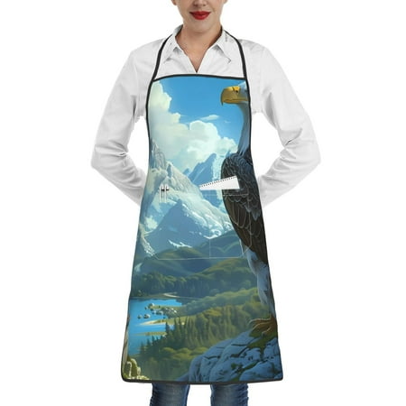 

Disketp Majestic Eagle Over Castle Kitchen Apron with adjustable Aprons for Women with Pockets Cooking Powder Pink Apron