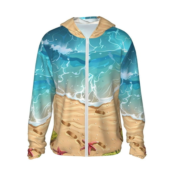 Balery Tropical Beach With Starfish Sudadera ligera de manga larga con capucha y protección solar UPF 50+ para hombre y mujer, ideal para pesca y running-Small