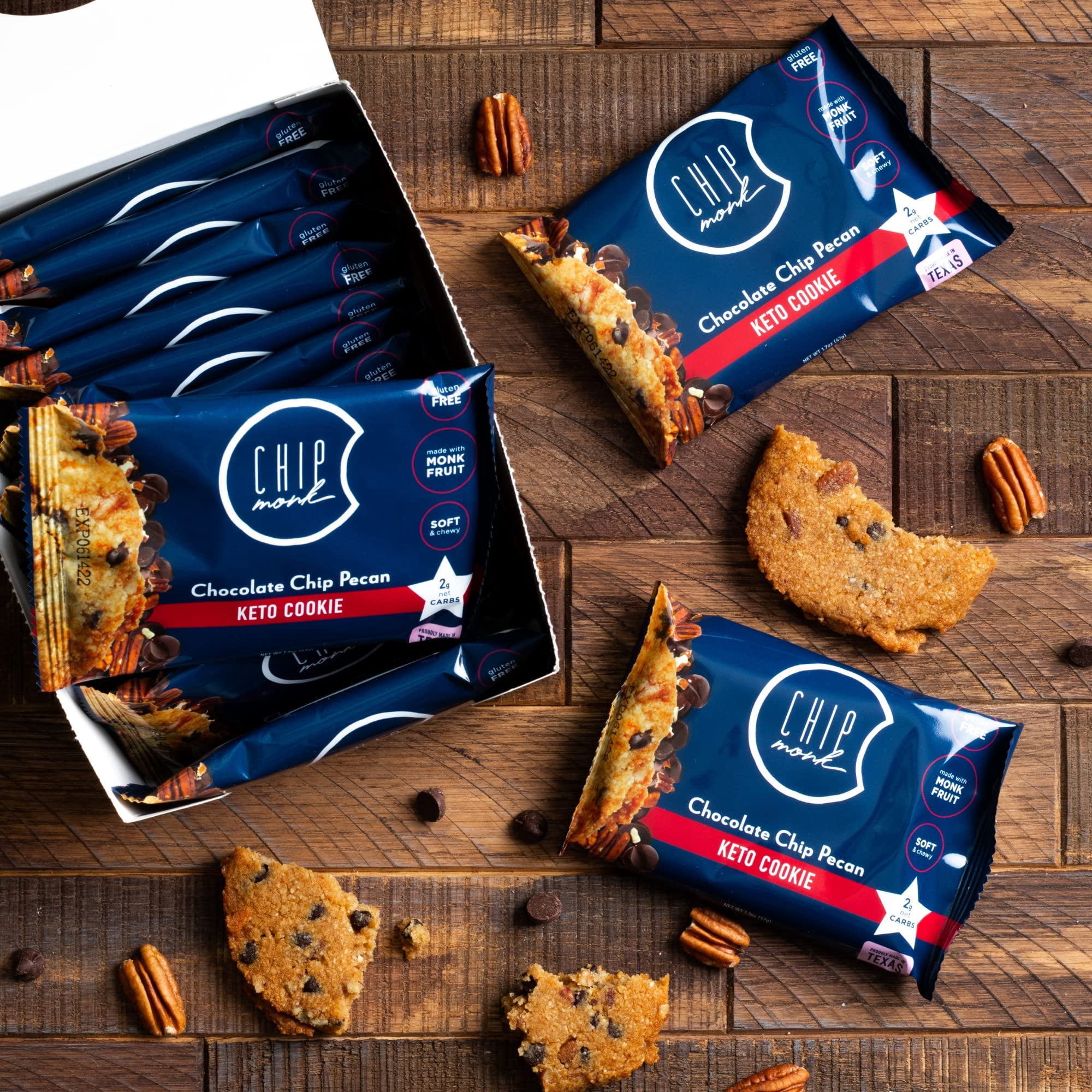 ChipMonk Cookies - Low Carb, Keto, Sugar Free, & Gluten-Free Snack Foods (Chocolate Chip Pecan, 12 pack)