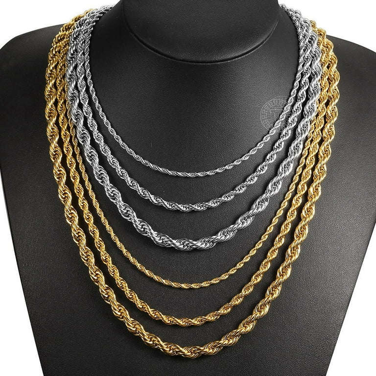 Hermah Twisted Rope Chain Necklace, Silver/Gold Stainless Steel