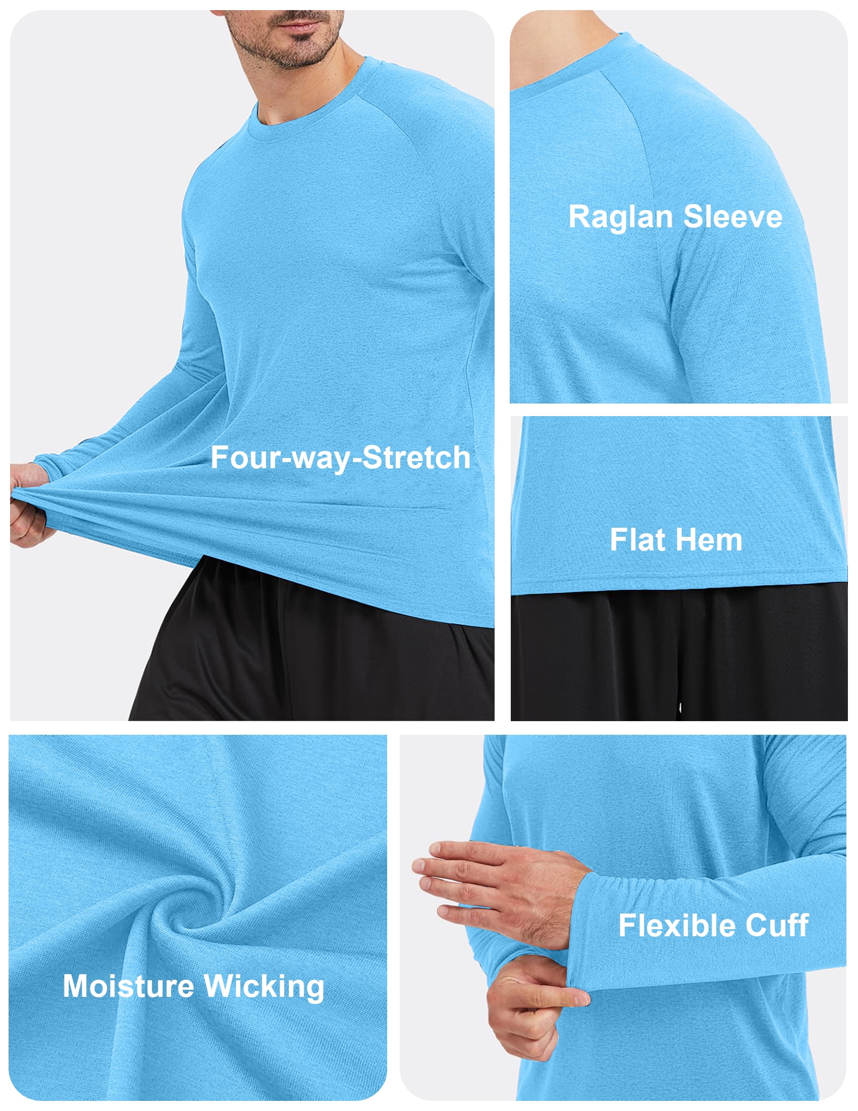 5 Pack Long Sleeve Shirts for Men Moisture Wicking Upf Spf Sun Protection Tee Shirts Workout T Shirts,XL