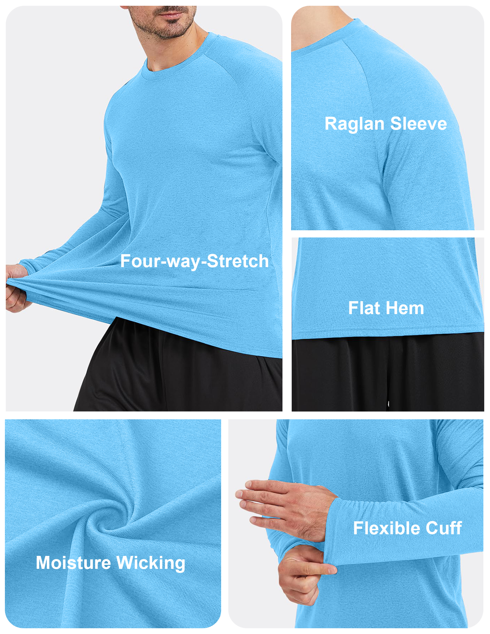 TELALEO Men's Long Sleeve Moisture-Wicking Tee, 5-Pack photo 3