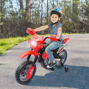 Kid Electric Ride On Motorcycle Powered Dirt Bike Battery Scooter For 3-6 Year Old Kids Toddlers W/ Training Wheels Red