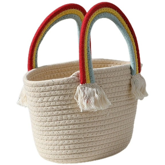 Phenofice Multicolor Cotton Rope Handbag with Portable Handles, Stylish Storage Bag for Home and Everyday Use