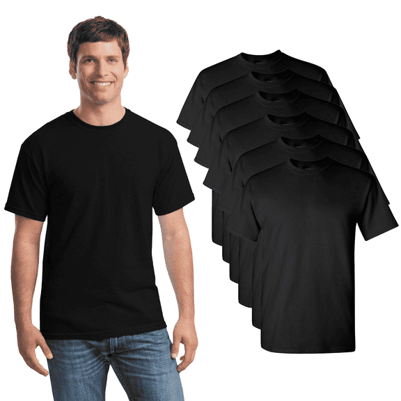 Gildan Black Heavy 100% Cotton Men's T-shirt 6-Pack | Rip Collar | Short Sleeve Shirts 5.3 oz | Size: Small