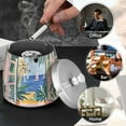 thumbnail image 4 of Yayeee Ashtray with Lid for Cigarette Smokeless Stainless Steel Home Ash Holder, Seaside Leaves, 4 of 7