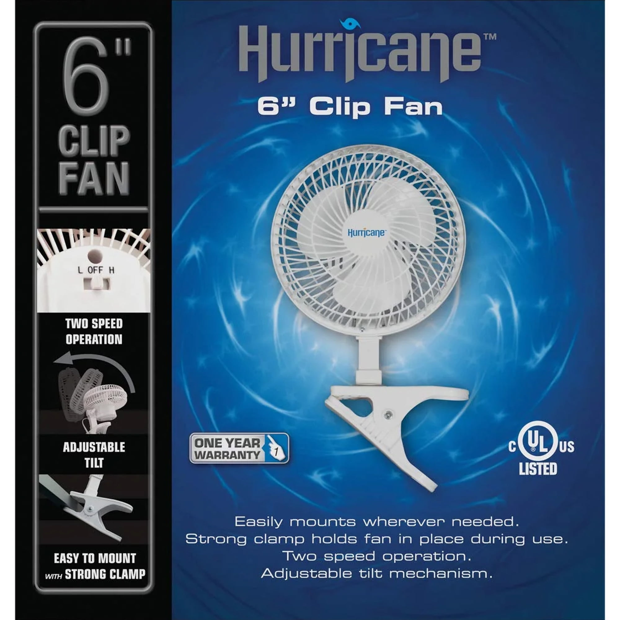 Hurricane Classic  6" Clip Fan 2 Speed Table Fan w/ Adjustable Tilt, White