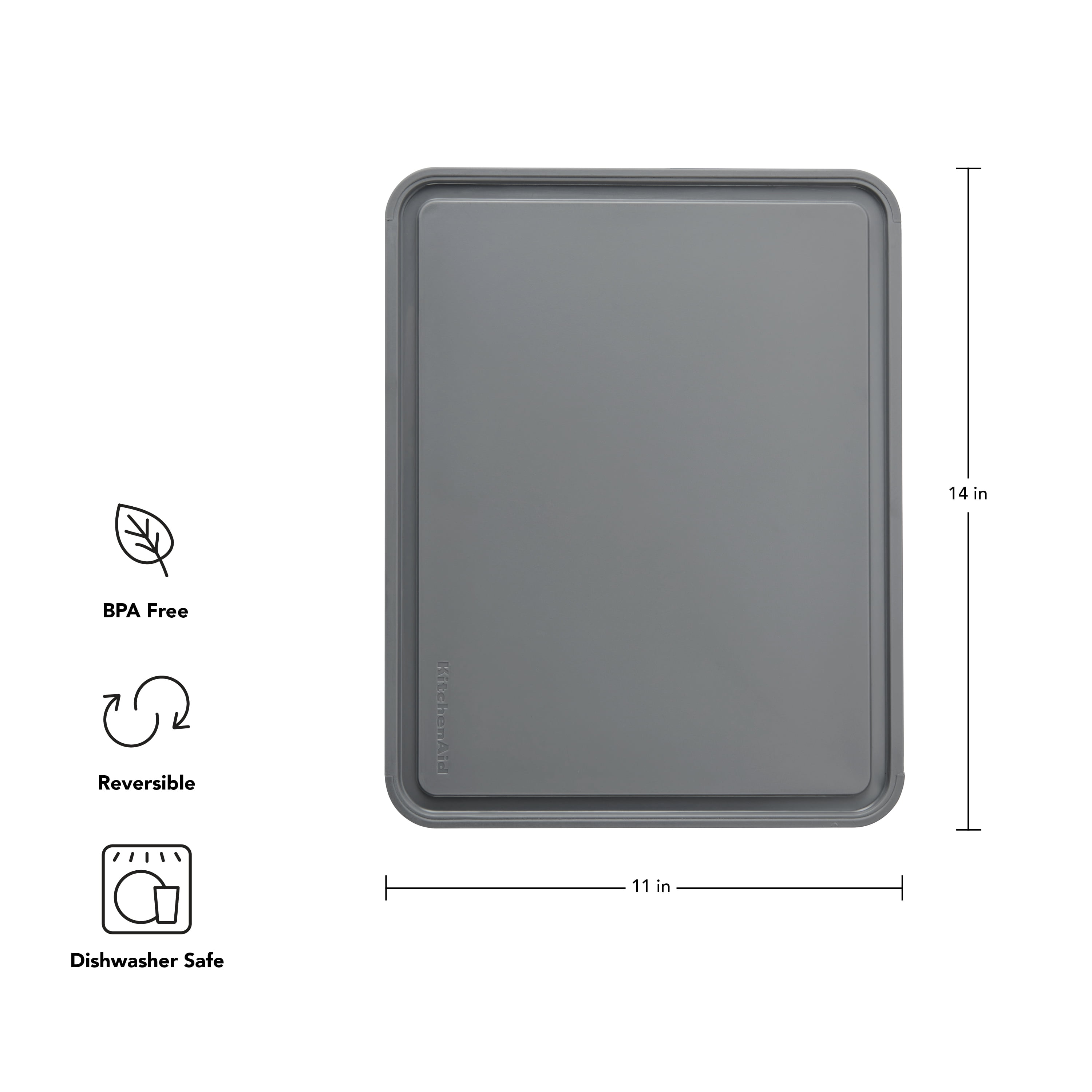KitchenAid Classic Plastic Cutting Board with Trench, Non-Slip Edges, Dishwasher Safe, 11x14, Charcoal Gray