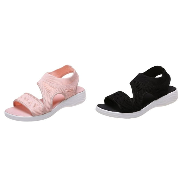 (2-Pack) Rinsvye Solid Color Breathable Mesh Fisherman Sandals Flat Sole Comfortable Walking Shoes