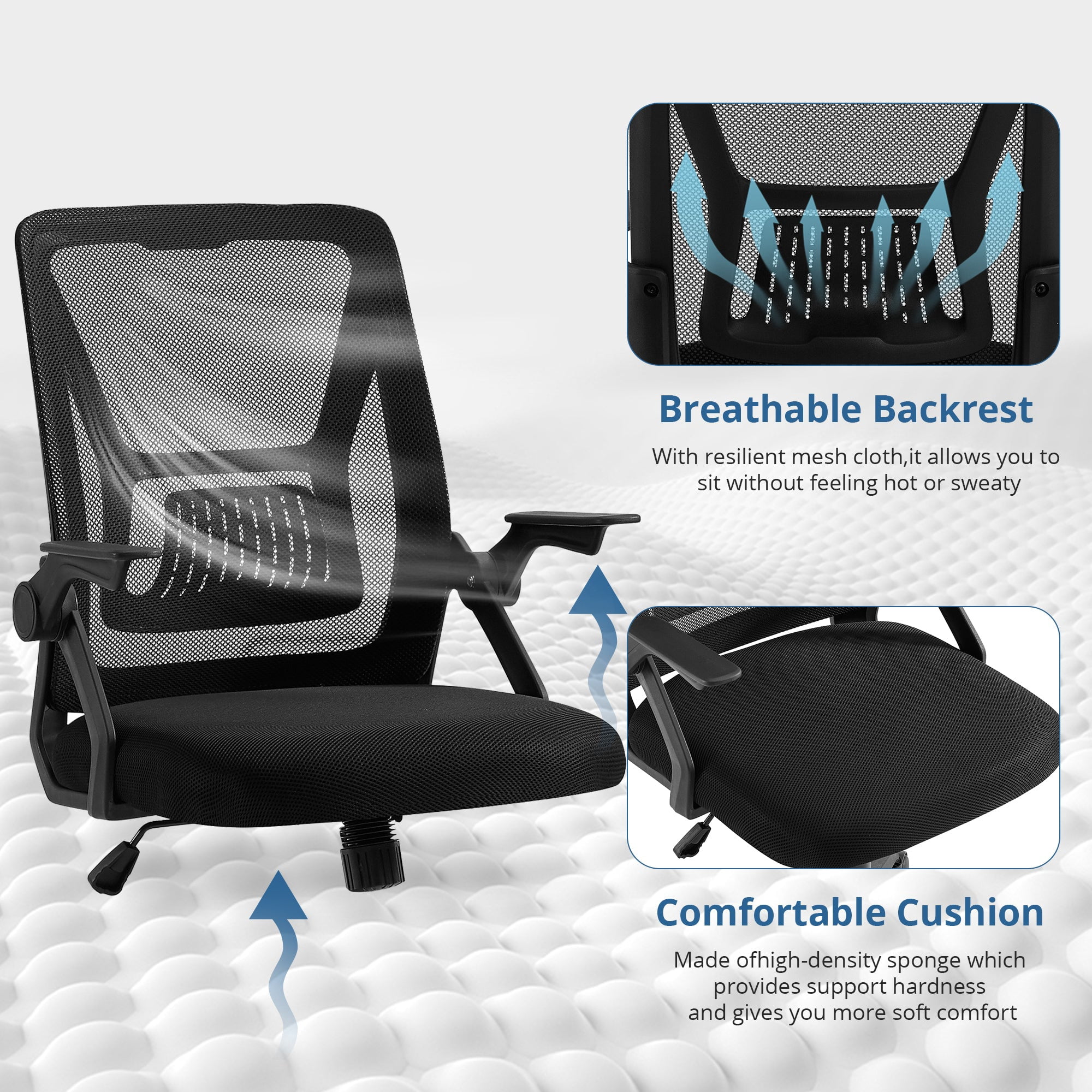 VECELO Mid-Back Swivel Adjustable Ergonomic Office Chair, Mesh Lumbar Support and Adjustable Arms Task Chair for Computer, Black