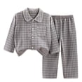 thumbnail image 3 of Wilark Girls Plaid Outfit Sets Comfy Soft Warm Lounge Long Sleeve Casual Kids Fall Winter Loungewears Dark Gray 10, 3 of 7