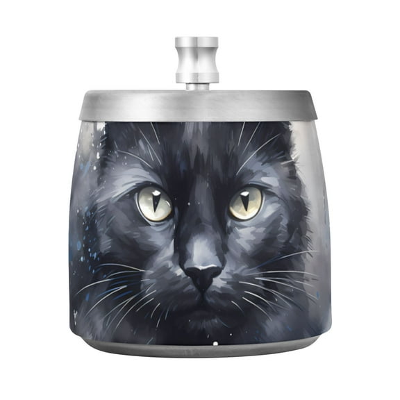 Cat Head Black Ashtray with Lid Smell Proof Cigarette Ashtray Stainless Steel Smokeless Ash Holder for Indoor Outdoor