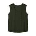 thumbnail image 6 of yoeyez Linen Tank Tops for Women Summer Sleeveless Crewneck Button Trim Blouses Cotton Casual Lightweight Vest Shirt Army Green,S, 6 of 7