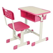 Kids Desk and Chair Set, Height Adjustable Children Study Table and Chair Set with Storage for School, Home Adjustable Student Desk and Chair Kit, Pink