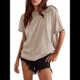 thumbnail image 3 of Camisetas Holgadas de Gran Tamaño para Mujer, Cuello Redondo, Corta, Blusa Informal de Verano Y2K 2025, Camiseta Básica Caqui M, 3 of 9