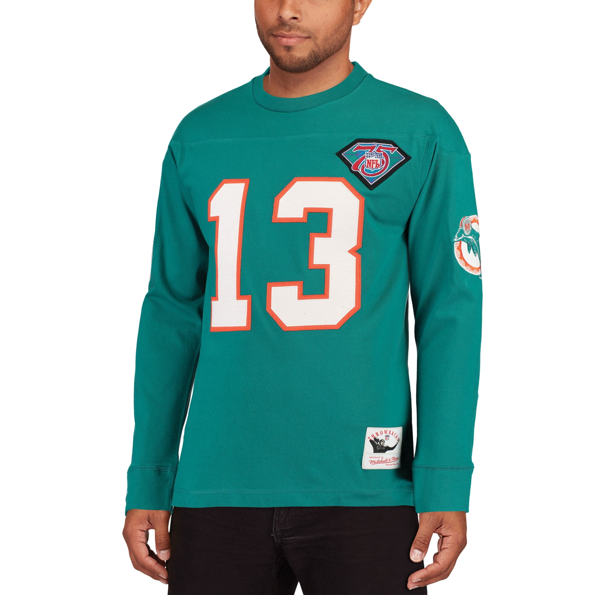 Dan Marino Miami Dolphins Mitchell  Ness Retired Player Name  Number Long  Sleeve Top - Aqua - Walmart.com