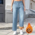 thumbnail image 2 of Fleece Lined Jeans Women High Waisted Straight Leg Denim Pants Baggy Stretchy Jeans Thermal Warm Denim Pants, 2 of 7