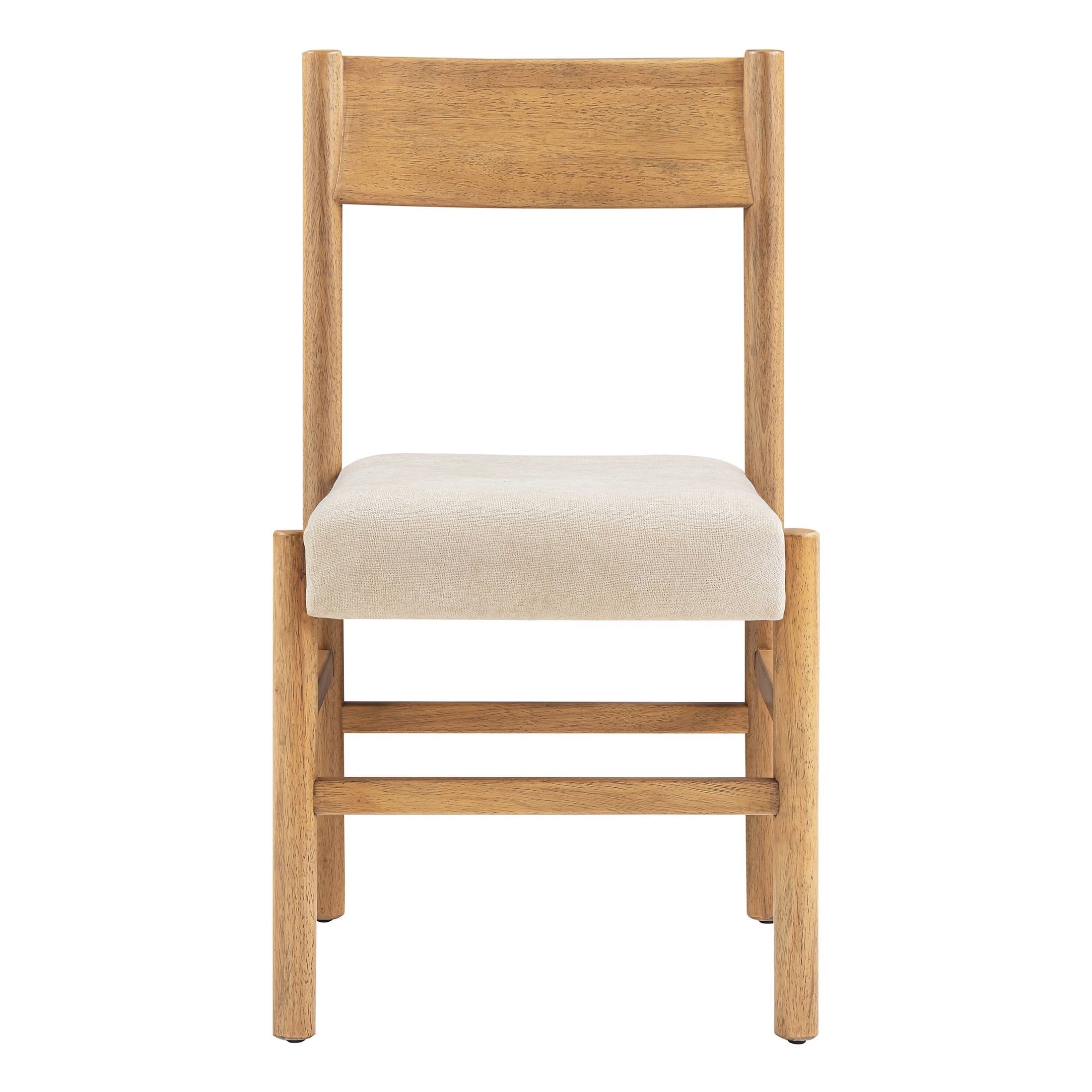 Mainstays Dowel Upholstered Dining Chairs, 2-Pack, Natural Teak Finish with Cream Fabric Seat for Indoor