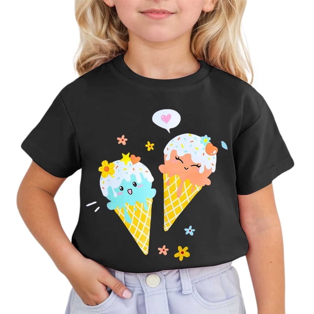 Children Cute Printed Short Sleeved Round Neck T Shirt