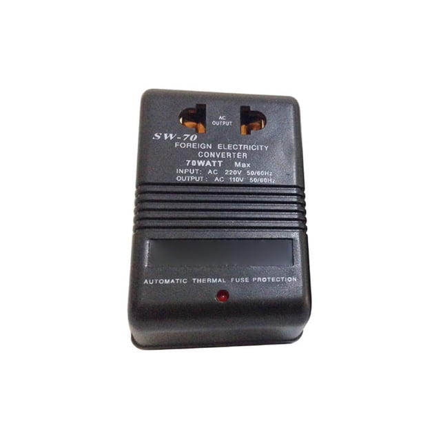 Moyic Convertidor de voltaje de Hotel para oficina en casa, electricidad de viaje, 110V a 220V, adaptador reductor, inversor regulador de fuente de Adaptadores de corriente Negro SW70 70W