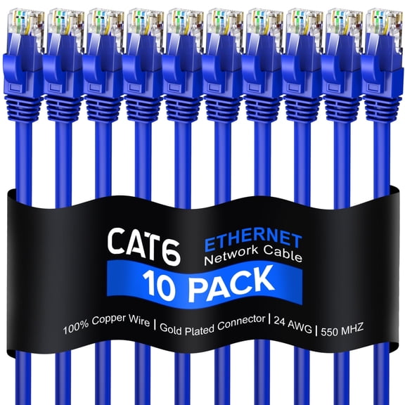 Cat 6 Ethernet Cable 3 Ft, 100% Pure Copper, Cat6 Cable (10 Pack) LAN Cable, Internet Cable, Patch Cable and Network Cable - UTP (Blue) 3 Feet