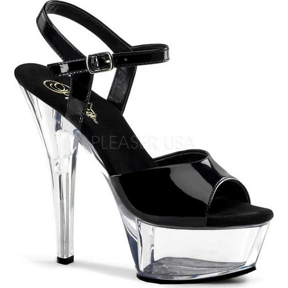 Pleaser Women's Ankle Strap Platform Sandal, Open Toe Black & Clear, 10
