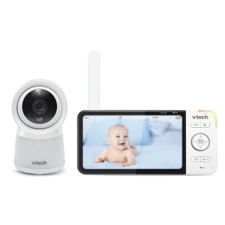 VTech RM5754HD Smart Wi-Fi 1080p Video Baby Monitor System with 5-In. Display, Night-Light, and Remote Access, White, RM5754HD