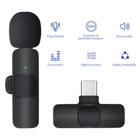 Wireless Lavalier Microphone for Smartphone Clip-on Phone Wireless Mic Noise Reduction -Play Wireless Mic for Recording Vlog Live Stream NO APP Needed