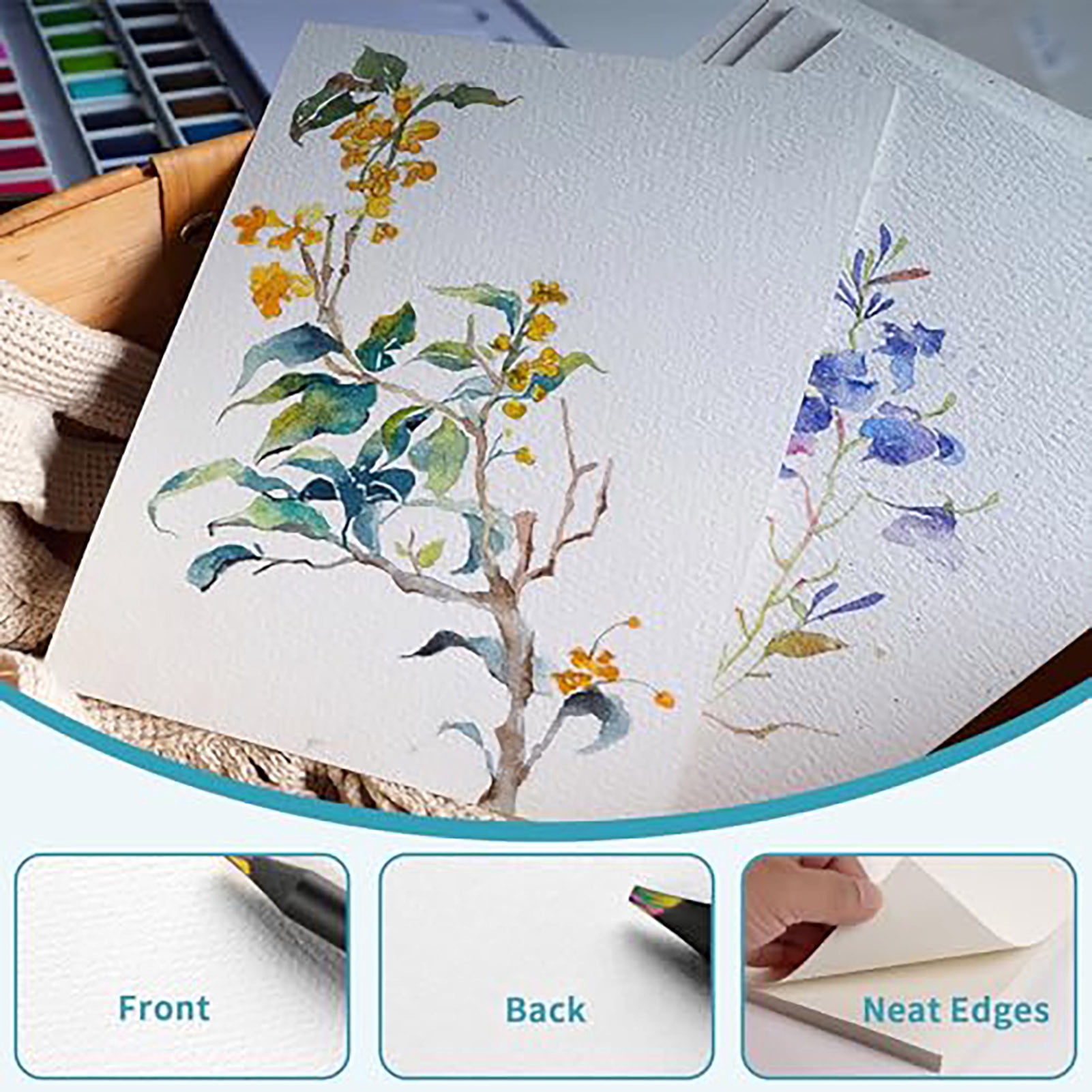 Pnellth 10/20 Sheets Thick Watercolor Paper Kids Students Water Color Paper Bulk Embossed Watercolor Drawing Paint Paper Art Works Supplies